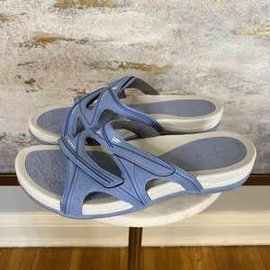 Gold Pigeon Sandals Shoes Womens Size 8.5W Blue Slide Wedge Comfort Cushioned